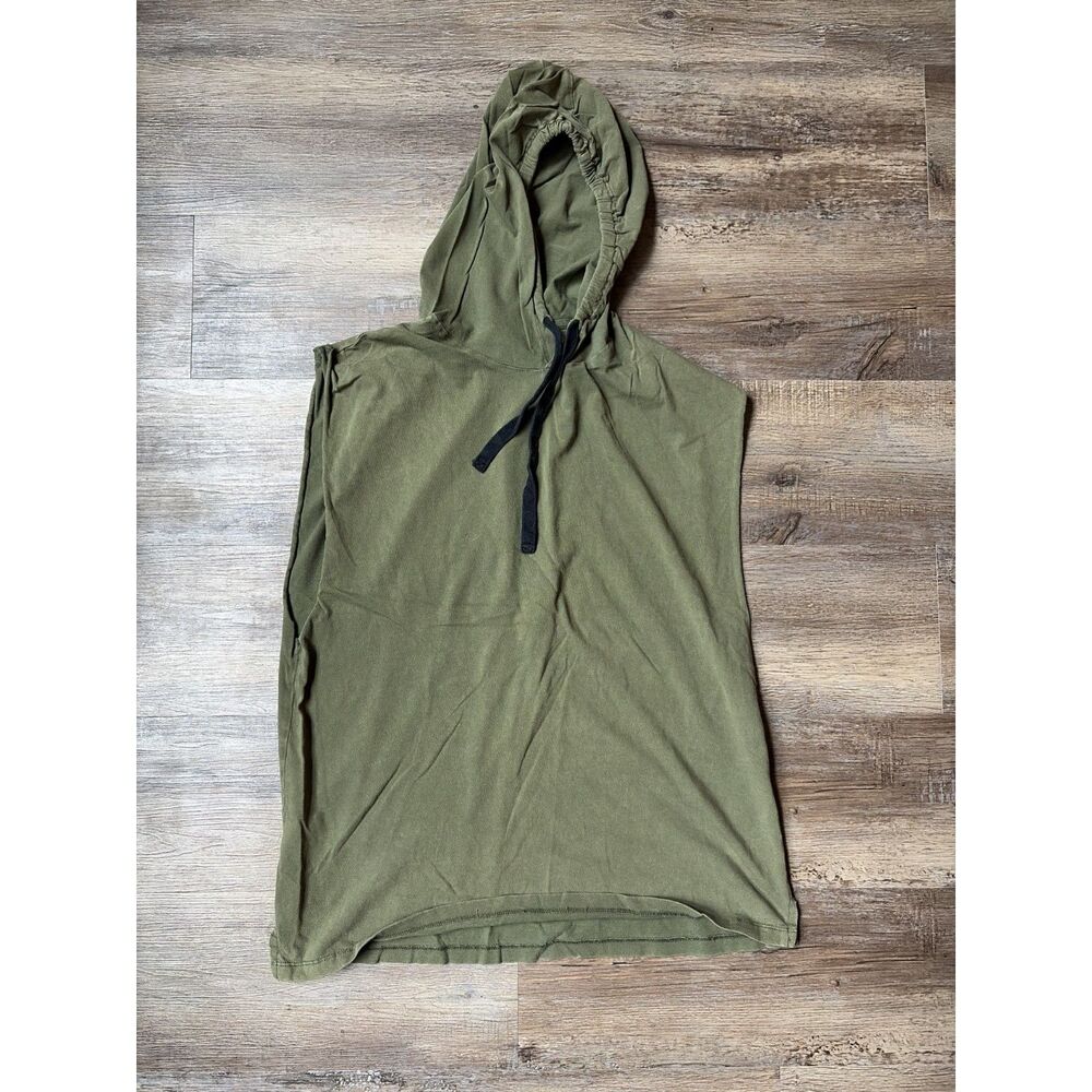 Olive Green Sleeveless Hooded Muscle Shirt